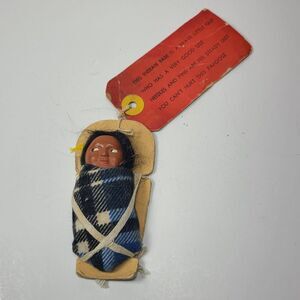 Vintage Native American Indian Baby Papoose Doll Skookum Tag Mailing Label